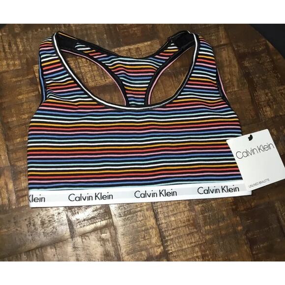NWT Calvin Klein Rainbow Multicolor Striped Unlined Bralette, Size Small Bra - Picture 7 of 16